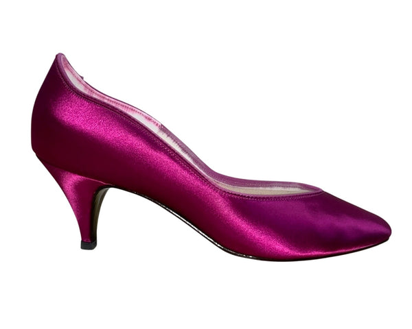 Vintage Jeanine Fuchsia Satin Lauren Kitten Heel Pumps Size 9M
