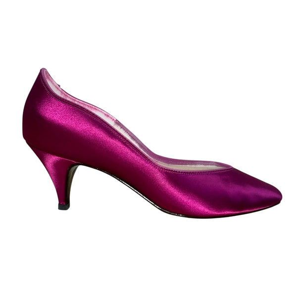 Vintage Jeanine Fuchsia Satin Lauren Kitten Heel Pumps Size 9M