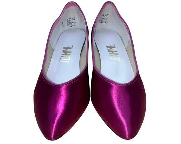Vintage Jeanine Fuchsia Satin Lauren Kitten Heel Pumps Size 9M