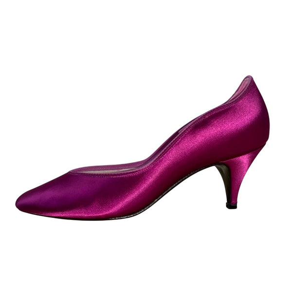 Vintage Jeanine Fuchsia Satin Lauren Kitten Heel Pumps Size 9M