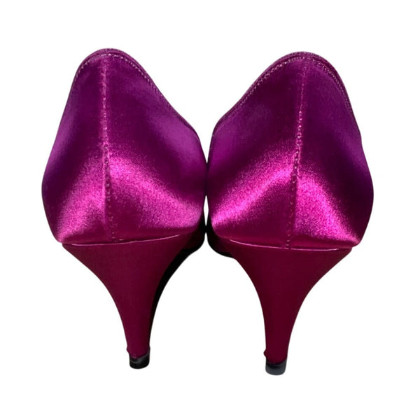 Vintage Jeanine Fuchsia Satin Lauren Kitten Heel Pumps Size 9M