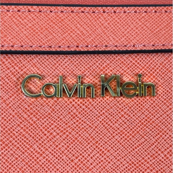 Calvin Klein Women’s Orange Crossgrain Wristlet Clutch Wallet Bag Sz S