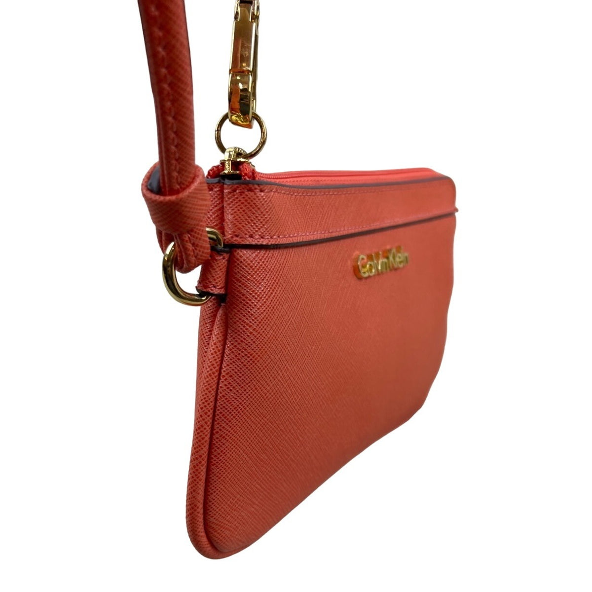 Calvin Klein Women’s Orange Crossgrain Wristlet Clutch Wallet Bag Sz S