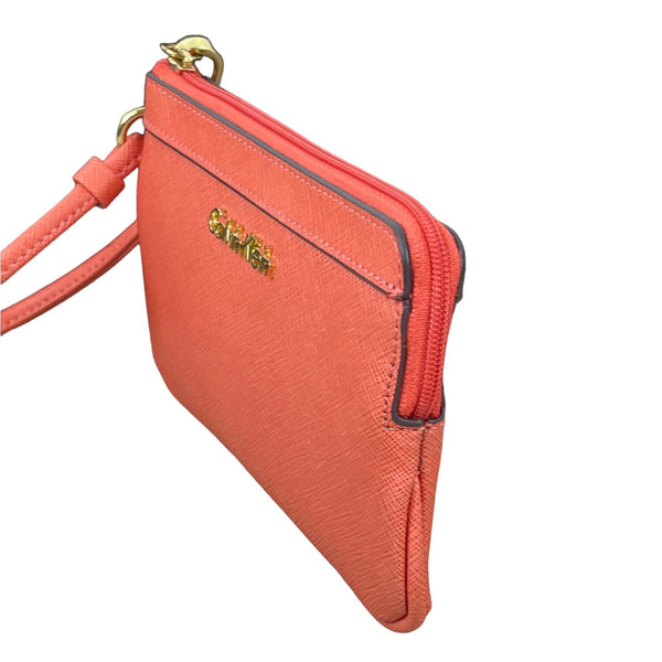 Calvin Klein Women’s Orange Crossgrain Wristlet Clutch Wallet Bag Sz S
