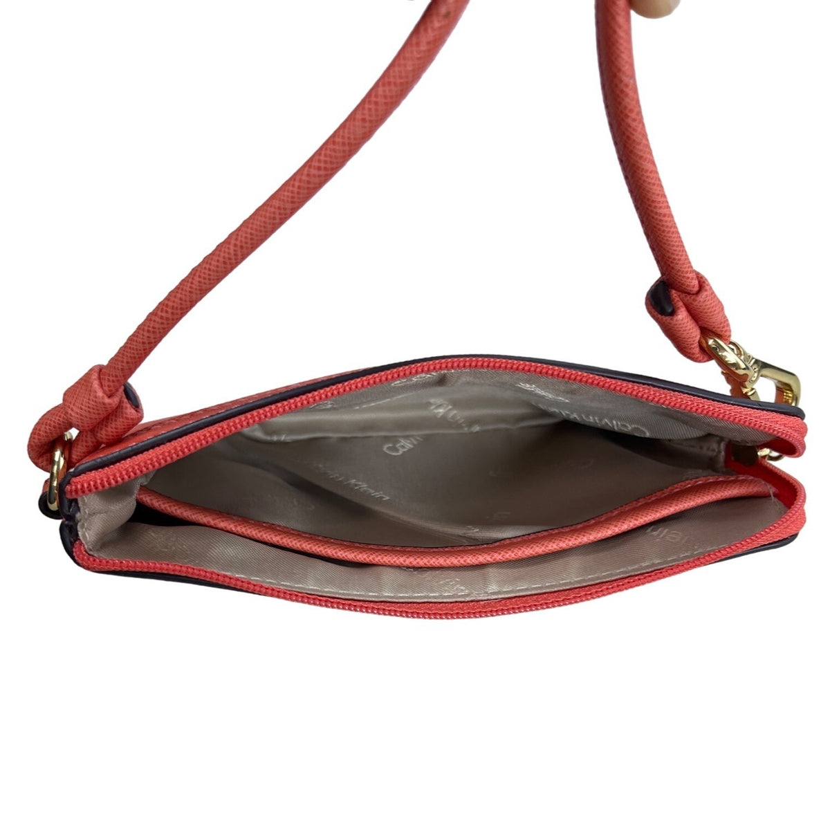 Calvin Klein Women’s Orange Crossgrain Wristlet Clutch Wallet Bag Sz S