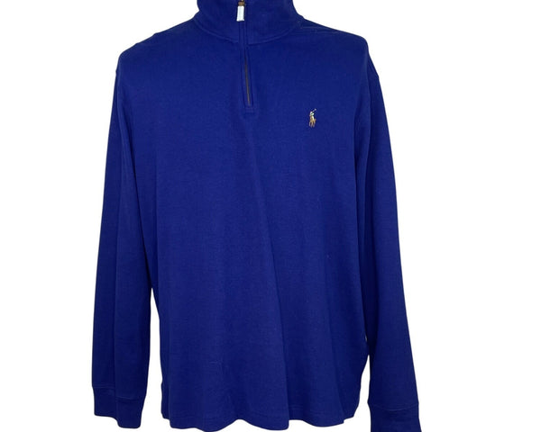 Polo Ralph Lauren Mens Blue Cotton 1/4 Zip Pullover Sweater Size XXL - New