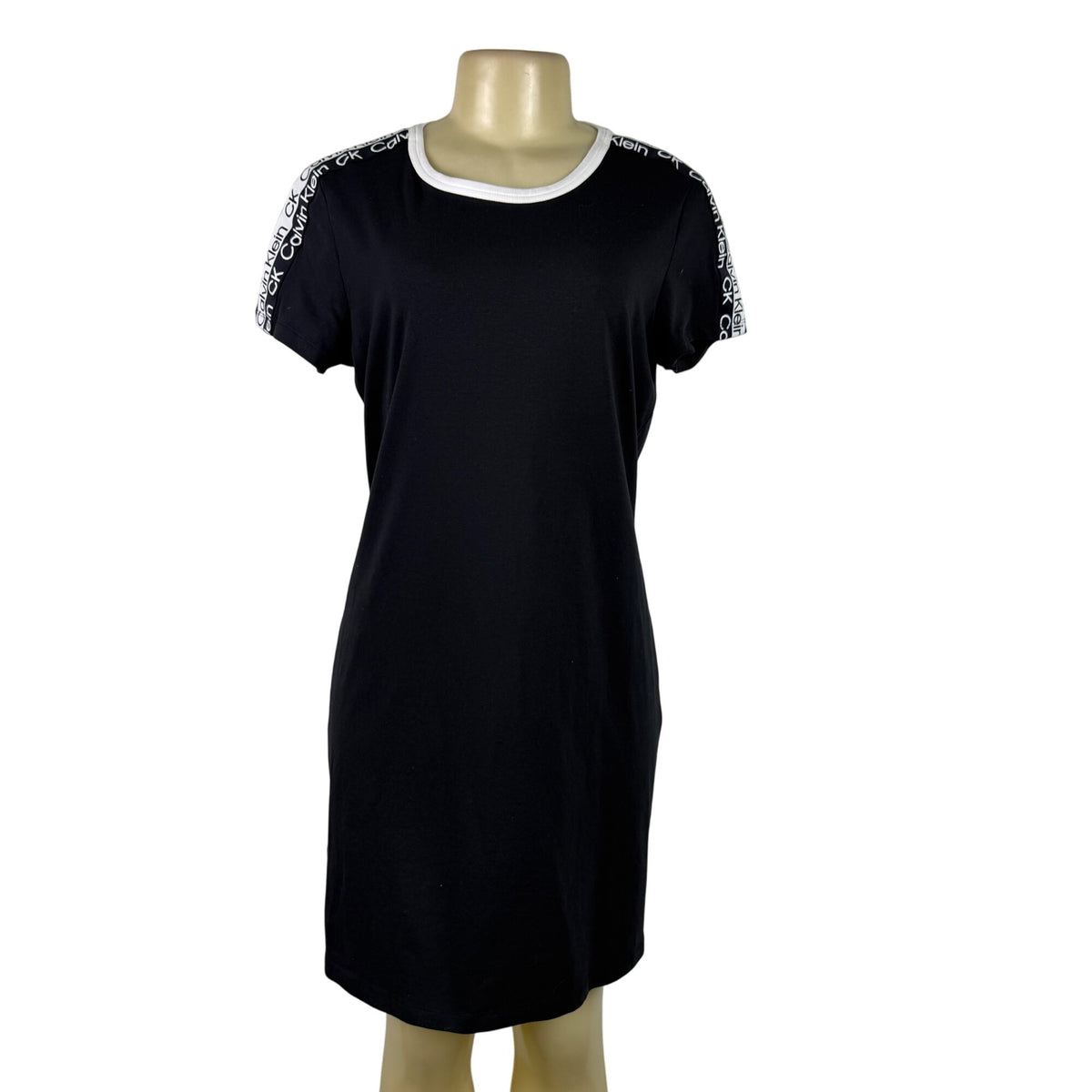 Calvin Klein Women's Black Cotton Logo T-Shirt Dress Size M Casual Style - New