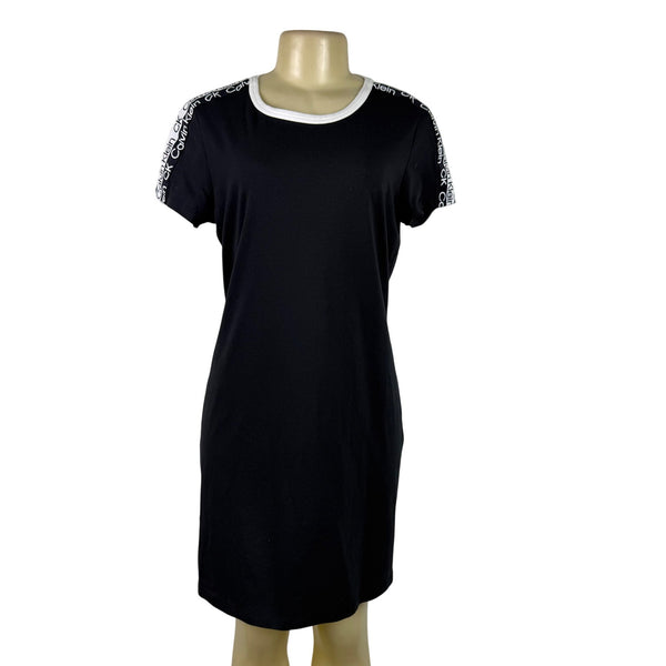 Calvin Klein Women's Black Cotton Logo T-Shirt Dress Size M Casual Style - New