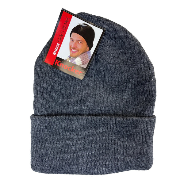 Knocker Mens Gray Knit Beanie Soft Stretch One-Size Warm Winter Hat
