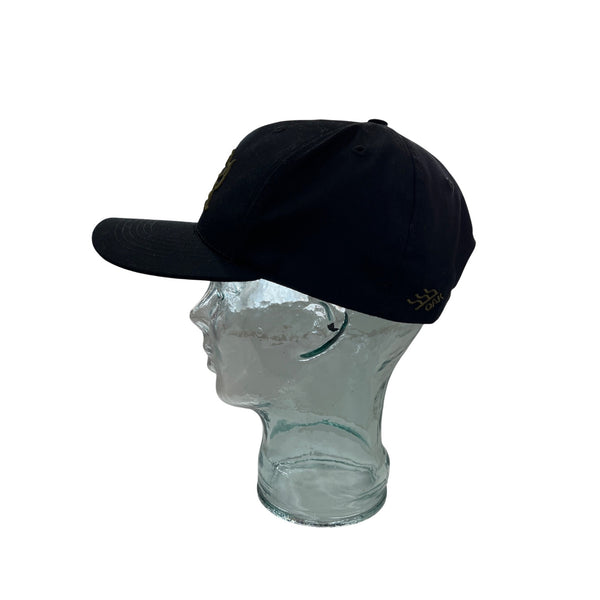 Banner & Oak Unisex Black Cotton Snapback Hat Adjustable Gold Logo Embroidery USA-Made