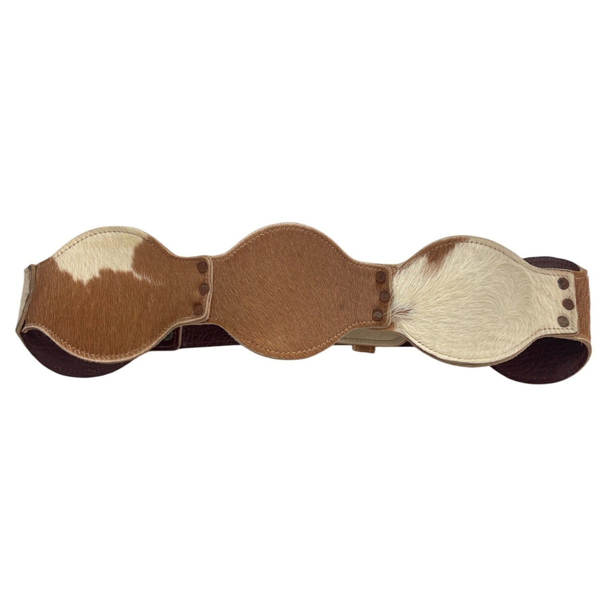 Genuine Calf Hair Belt Brown & White Leather Western Style 26 Inches Adjustable