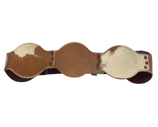 Genuine Calf Hair Belt Brown & White Leather Western Style 26 Inches Adjustable