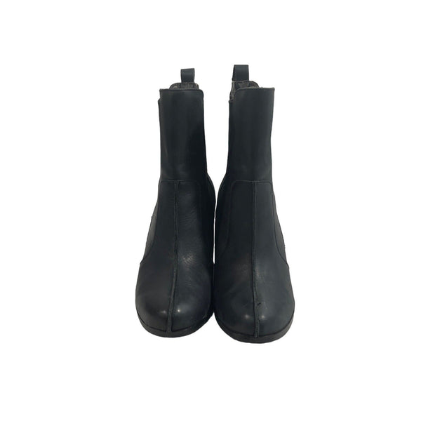 Max Studio Women's Black Leather Idol Wedge Ankle Booties Sz 8.5 M