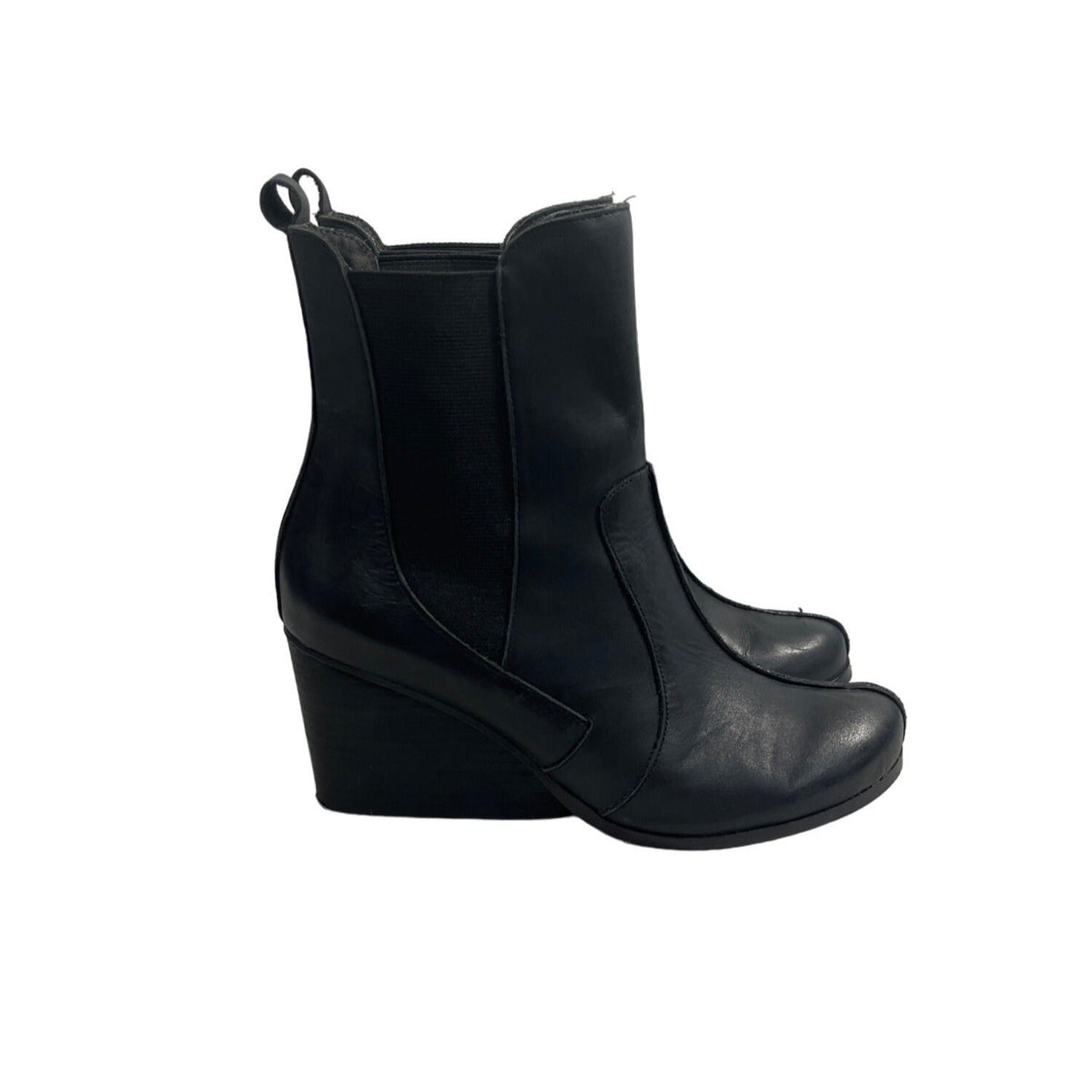 Max Studio Women's Black Leather Idol Wedge Ankle Booties Sz 8.5 M