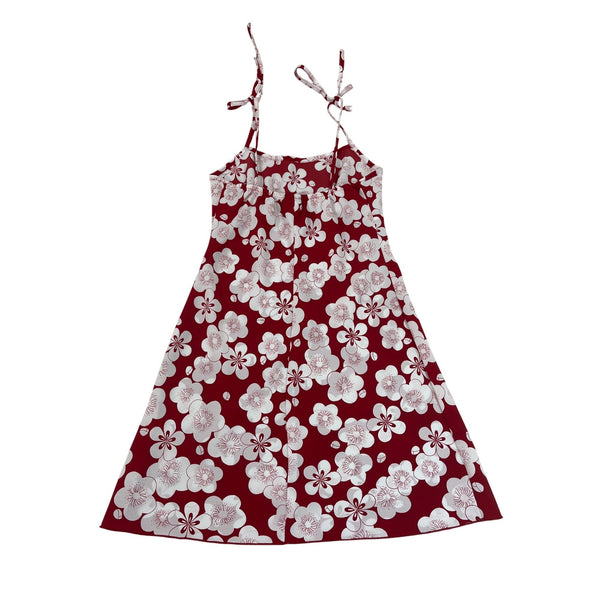 Sense Girls Red & White Sleeveless Dress With Adjustable Tie Straps A-Line Sz L