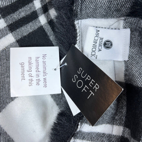 Women One SIze Faux Fur Jessica McClintock Black and White Plaid Shawl - New