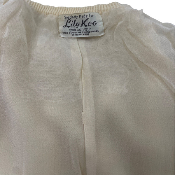 Vintage Lily Koo Yellow Embroidered Cardigan With Floral Pattern & Button Closure