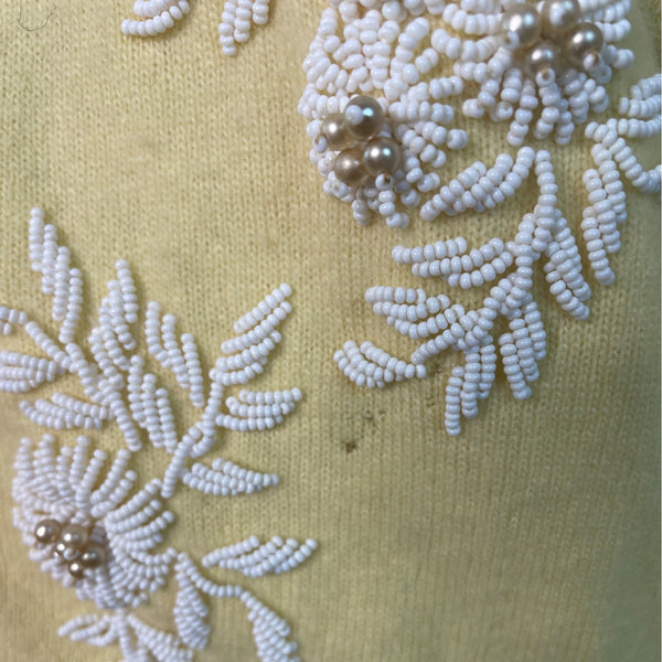 Vintage Lily Koo Yellow Embroidered Cardigan With Floral Pattern & Button Closure