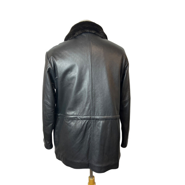 Mens Black Lamb Leather Faux Fur Collar Jacket By Marc New York - New