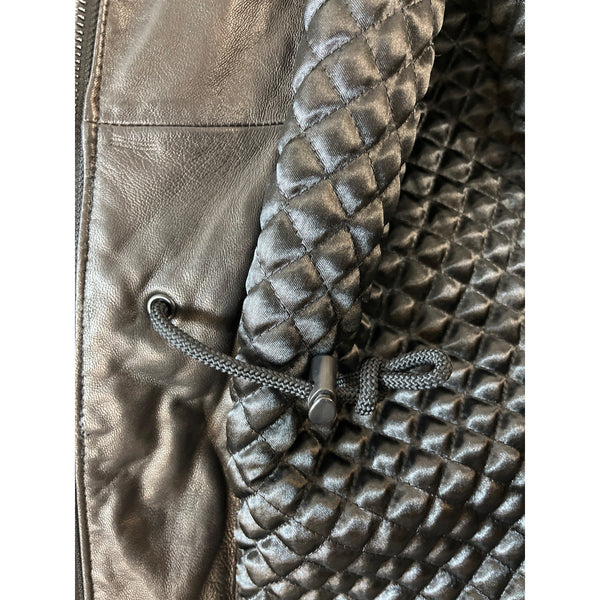 Mens Black Lamb Leather Faux Fur Collar Jacket By Marc New York - New