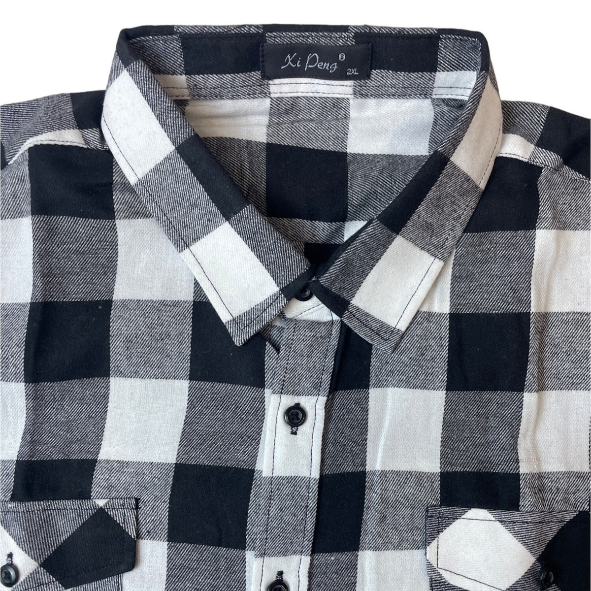 Xi Peng Men's Black White Gingham Shirt Sz XXL