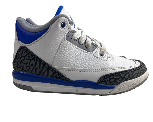 Nike Youth Boy's white Race Blue Jordan 3 Retro Mid Top Sneakers Sz 12C