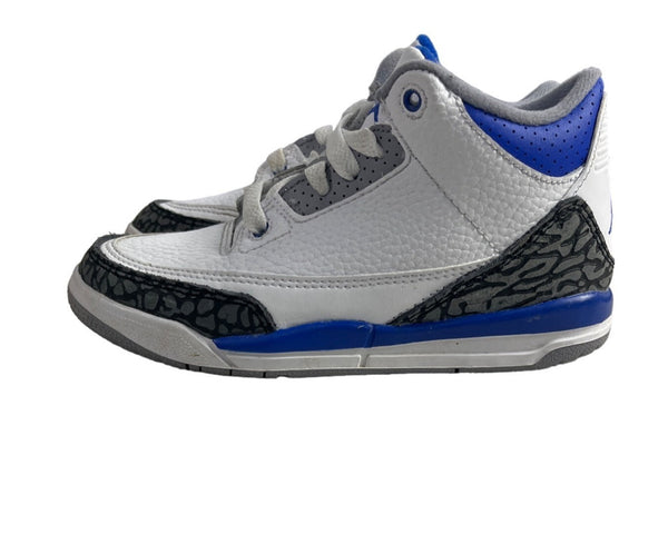 Nike Youth Boy's white Race Blue Jordan 3 Retro Mid Top Sneakers Sz 12C