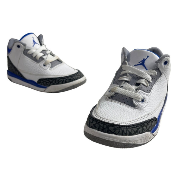 Nike Youth Boy's white Race Blue Jordan 3 Retro Mid Top Sneakers Sz 12C