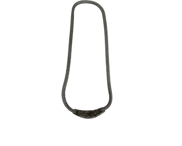Vintage Silver-Tone Snake Chain Necklace With Ornate Tube Pendant