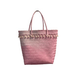Pink Woven Tote Bag With Tassels Handbag Beach Shoulder Bag