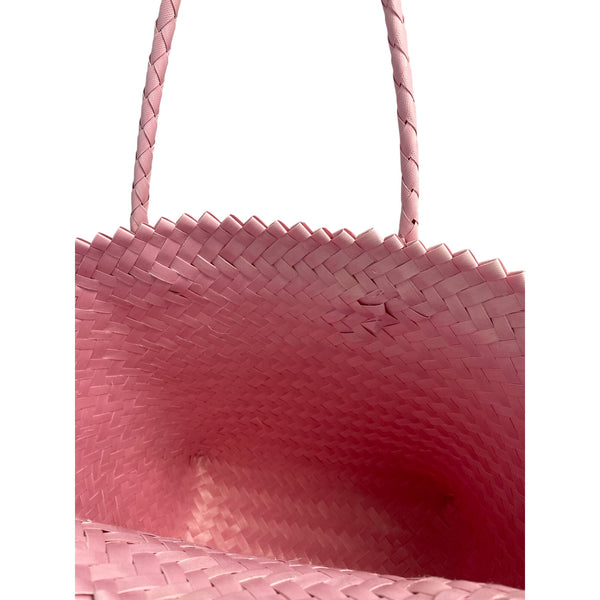 Pink Woven Tote Bag With Tassels Handbag Beach Shoulder Bag