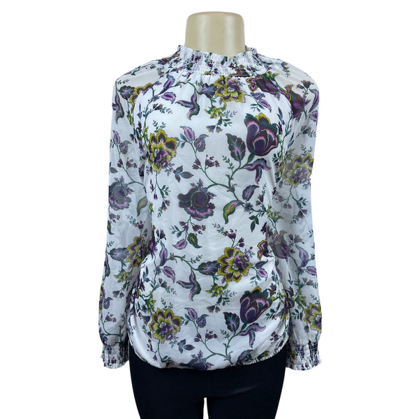 Ann Taylor Women’s White Multicolor Floral Pattern Long Sleeve Shirt Size L