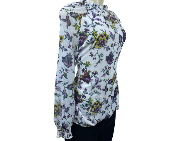 Ann Taylor Women’s White Multicolor Floral Pattern Long Sleeve Shirt Sz L - New