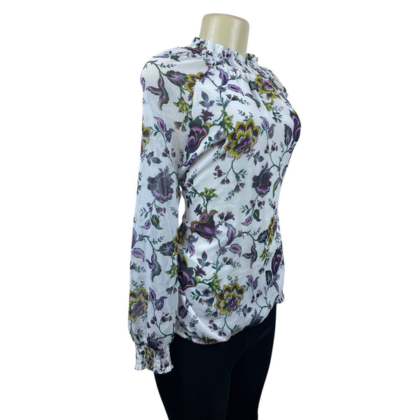 Ann Taylor Women’s White Multicolor Floral Pattern Long Sleeve Shirt Size L
