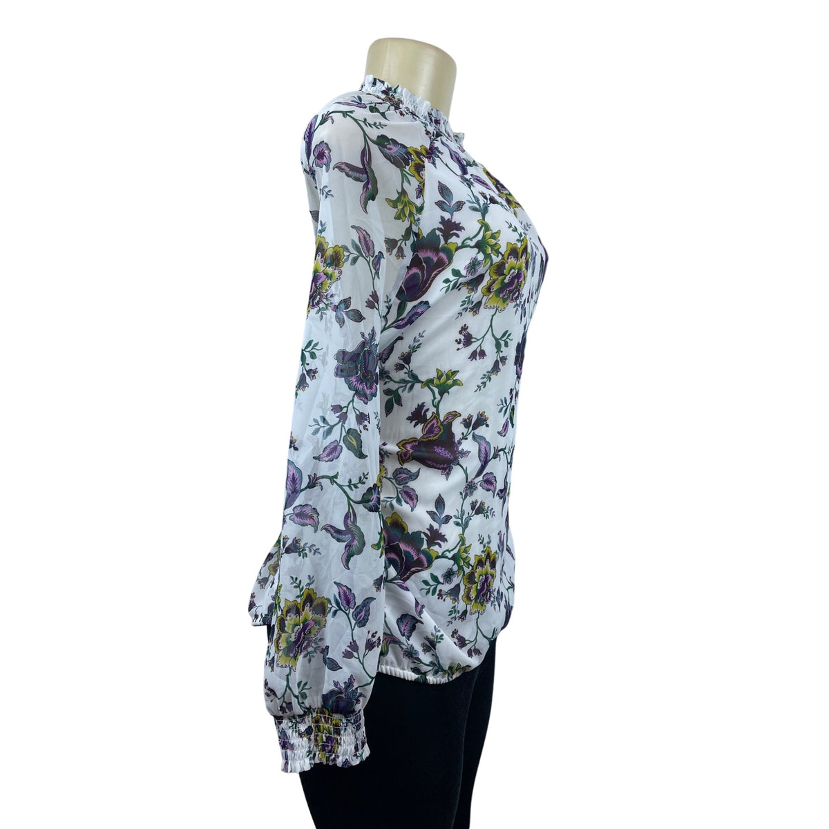 Ann Taylor Women’s White Multicolor Floral Pattern Long Sleeve Shirt Size L