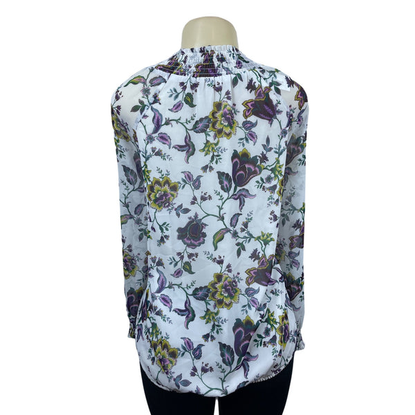 Ann Taylor Women’s White Multicolor Floral Pattern Long Sleeve Shirt Size L