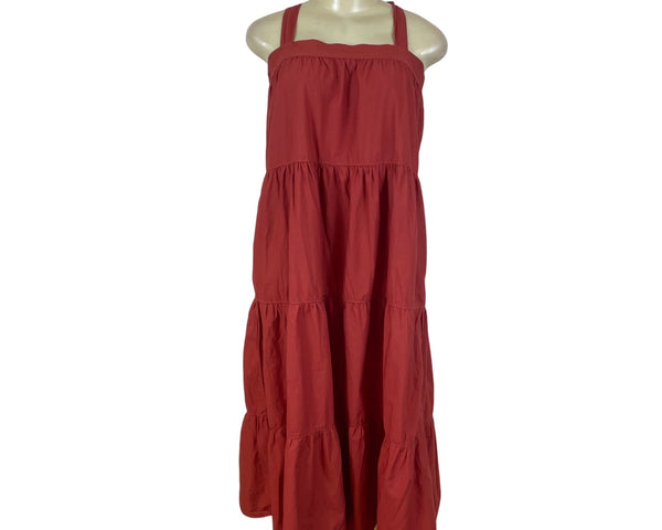 Nation Ltd Women's Brick Crimson Tiered Sleeveless Midi A-Line Dress Sz S