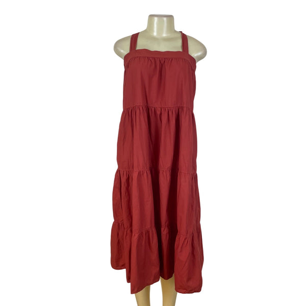 Nation Ltd Women's Brick Crimson Tiered Sleeveless Midi A-Line Dress Sz S