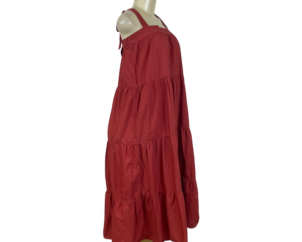 Nation Ltd Women's Brick Crimson Tiered Sleeveless Midi A-Line Dress Sz S
