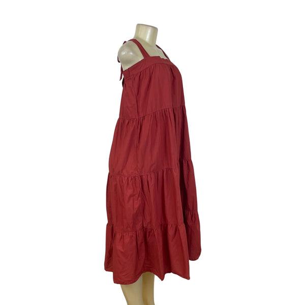 Nation Ltd Women's Brick Crimson Tiered Sleeveless Midi A-Line Dress Sz S