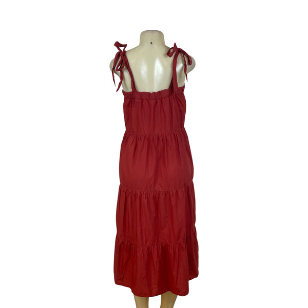 Nation Ltd Women's Brick Crimson Tiered Sleeveless Midi A-Line Dress Sz S