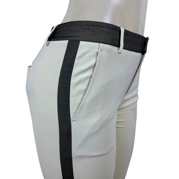 Vince Womens Beige & Black Wool Blend Slim Fit Ankle Pants Side Stripe Size 4