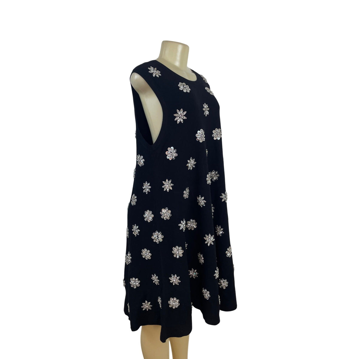 Michael Kors Black Sleeveless Rhinestone Embellished A-Line Dress XL - New
