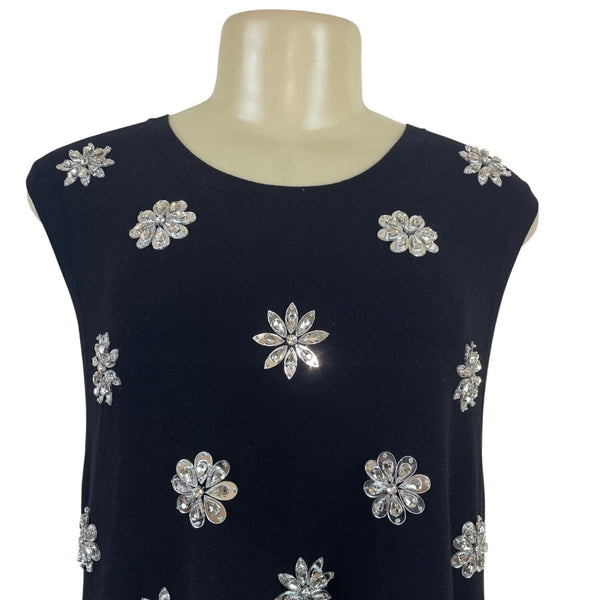 Michael Kors Black Sleeveless Rhinestone Embellished A-Line Dress XL - New