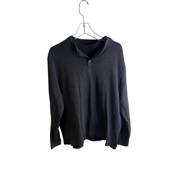 Haggar Mens Black Cotton Blend Long Sleeve Henley Shirt Large Ribbed Casual Lightweight