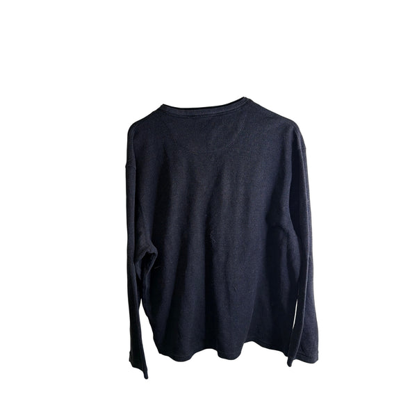 Haggar Mens Black Cotton Blend Long Sleeve Henley Shirt Large Ribbed Casual Lightweight