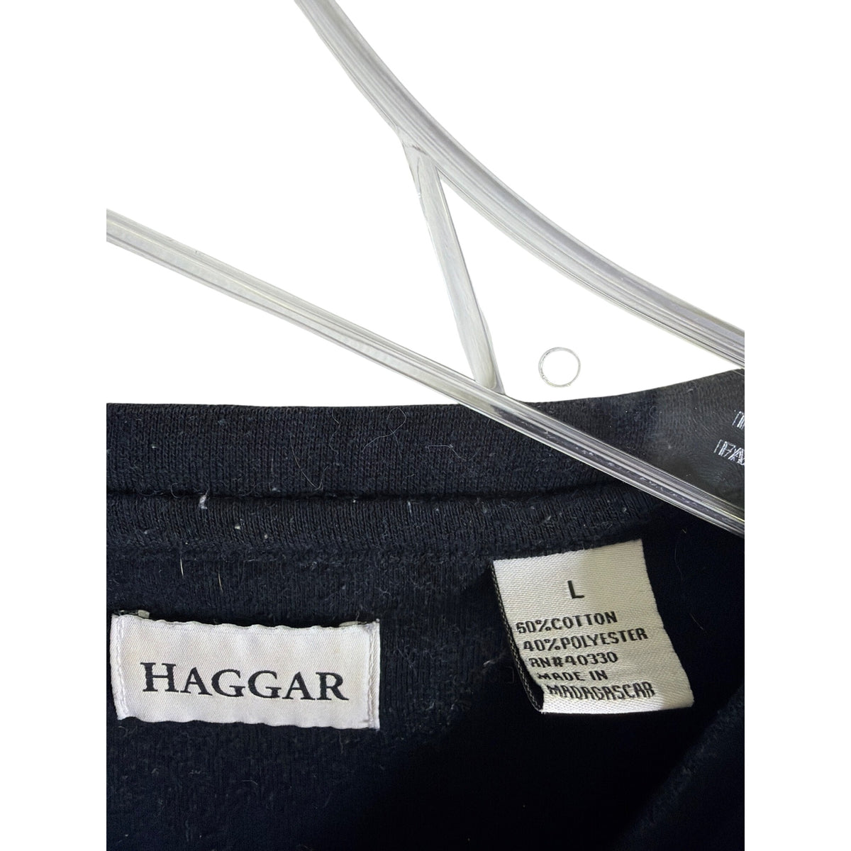 Haggar Mens Black Cotton Blend Long Sleeve Henley Shirt Large Ribbed Casual Lightweight
