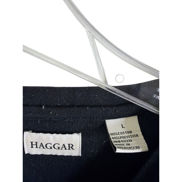 Haggar Mens Black Cotton Blend Long Sleeve Henley Shirt Large Ribbed Casual Lightweight