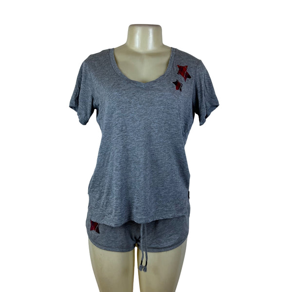 Cozy Zoe Women’s Heather Gray Lounge Set W/ Red Plaid Star and Shorts Sz S - New