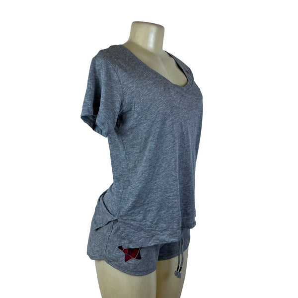 Cozy Zoe Women’s Heather Gray Lounge Set W/ Red Plaid Star and Shorts Sz S - New